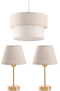 Üçlü Abajur Ve Avize Seti Keten Kumaş